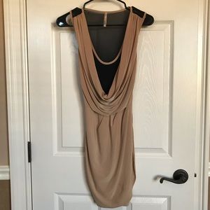 Solemio Tan w/ Sheer Black Sexy Draped Dress